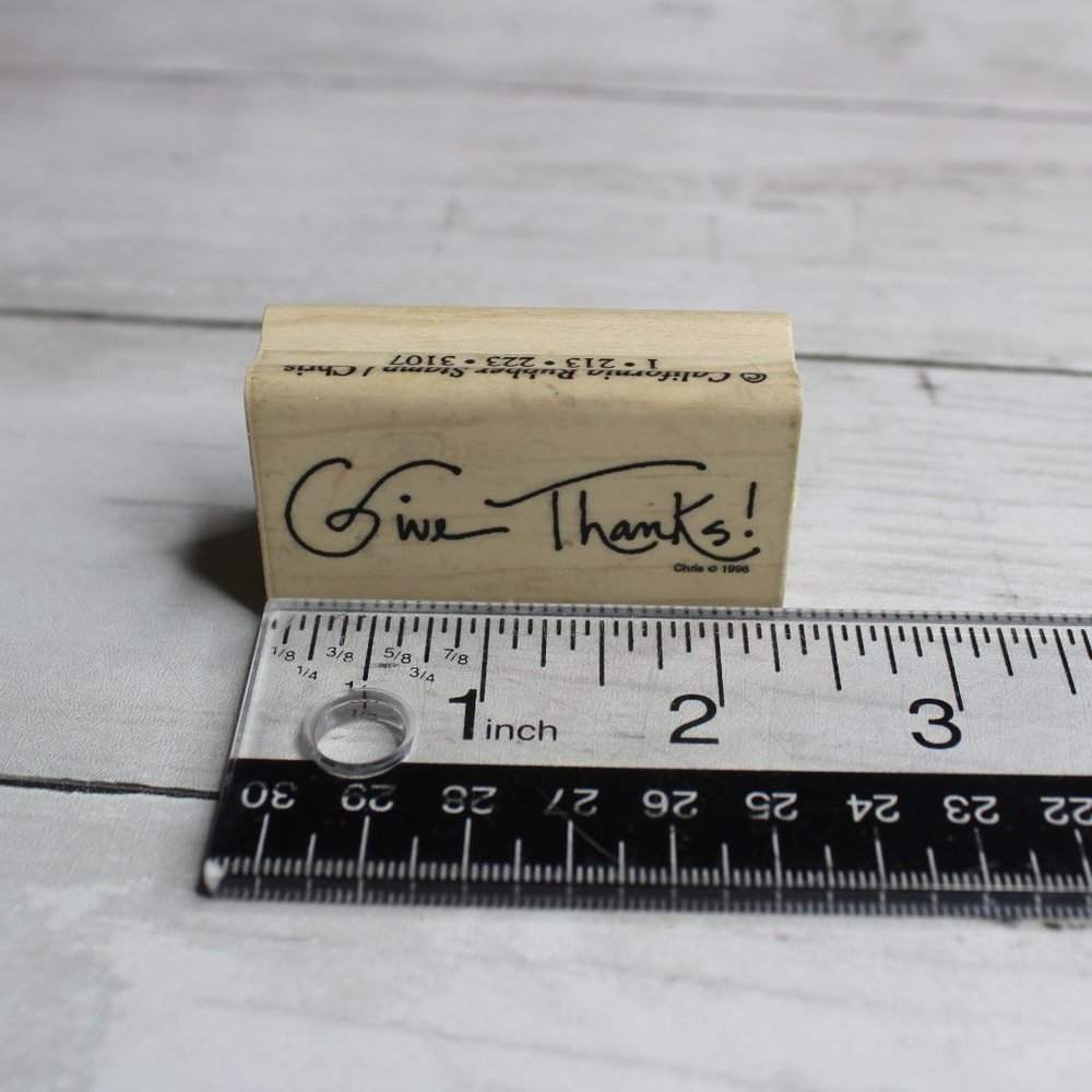 California Rubber Stamp Mounted Wooden Block Give Thanks Thanksgiving